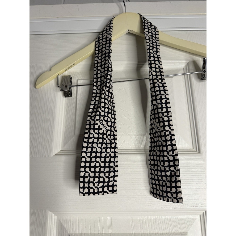 Coach Black White Satin Silk Ponytail Tie Twilly Scarf Op Art Geometric C 2000s